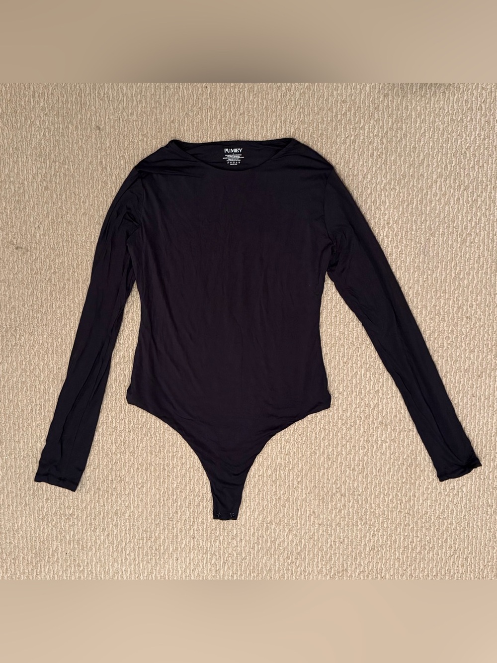 Ribbed Long-Sleeve Black Bodysuit